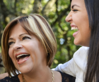 Mother and daughter talking to each other