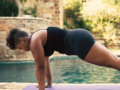 A woman practicing yoga